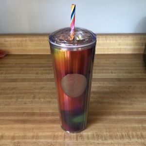Starbucks tumbler in rainbow with rainbow straw